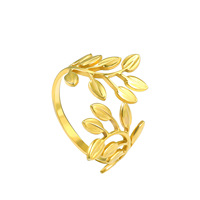 Anillo Ajustable de Acero Inoxidable con Diseño de Hoja y Rama en Dorado y Plateado para Joyería Boho Natural o Uso en Festivales