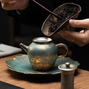 Evergreen rétro Vintage petite théière Kung Fu service à thé unique en céramique bouilloire glaçure or argent main aiguière théière Design Style - Product Image 3