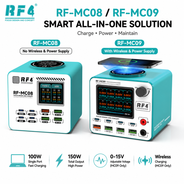 RF4 MC08 MC09 Portable Charging Station 150W USB C Fast Charger Hub with LCD Display for Laptop Phone Tablet Travel Office Use