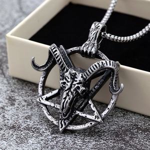 Colliers pendentifs personnalisés en acier inoxydable Yunnique, breloques Baphomet, crâne de chèvre, pentagramme, satanique, occulte, vintage, cadeau pour homme - Product Image 4