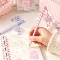 Stylo gel avec pendentif papillon en acrylique pailleté mignon, encre noire 0,5 mm, cadeau pour écolière, logo personnalisé OEM, vente en gros