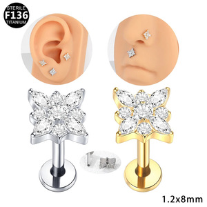 Boucles d'oreilles clous en zircon insecte, en titane à filetage interne, bijoux de piercing pour cartilage, bijoux de mode pour soirée - Product Image 5
