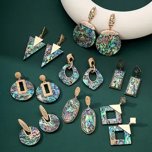 Fashion Colorful Geometric Abalone Earrings Women Wholesale Shell Earrings 2024 Jewelry