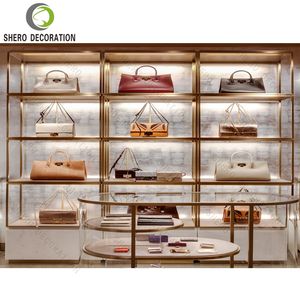 Elegante Exhibidor de Bolsos para Mujer, Vitrina de Pared Personalizada para Tienda de Bolsos con Iluminación LED, Decoración Interior de Tienda con Mostrador de Recepción - Product Image 5