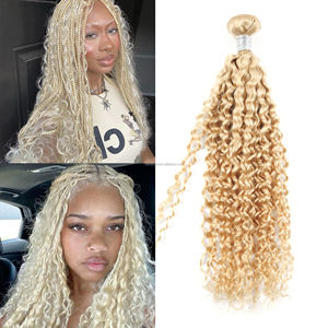 Cabello humano virgen de alta calidad, cabello rubio 613, trama de cabello rizado profundo, paquetes de cabello rubio ruso virgen - Product Image 1