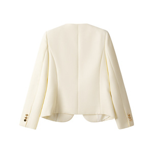 Women's Blazer Cream Solid Color Polyester Woven No-Wrinkle Treatment Eco-Friendly Spring Autumn Casual Top - Product Image 5