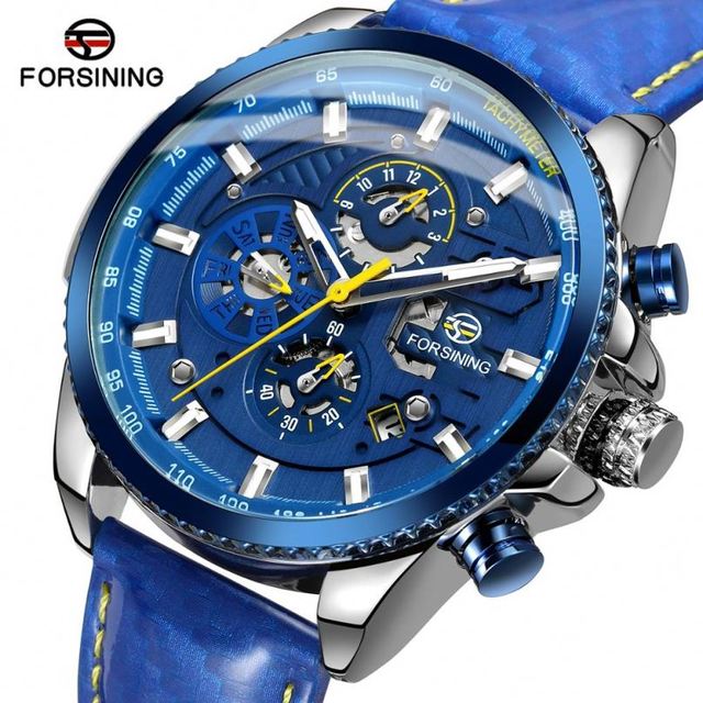 FORSINING 6909 Accurate Mens Mechanical Watch Max Price Leather Band Waterproof Week Calendar Display Automatic Watch
