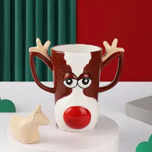 クリエイティブ3Dセラミックマグアニマルトナカイの形在庫ありクリスマスホリデーハンドル3Dマグカップ