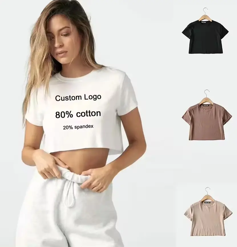 Fabrication personnalisée recadrée graphique t-shirt coton femmes T-shirts Fitness Fit t-shirts dames Logo femmes hauts courts t-shirt pour les femmes