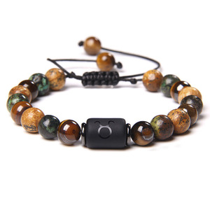 Pulsera de Piedras Naturales Tejidas de la <span class=keywords><strong>Amistad</strong></span> de las Constelaciones, Ojo de Tigre Africano, Pino de Doce, Elástica, Unisex, Regalo, Brazaletes Religiosos - Product Image 2