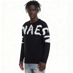 Men's Custom Fashion Black &amp; <strong>White</strong> <strong>Knitted</strong> Pullover Artistic Letter Design Soft Jumper Cotton Jacquard Warm <strong>Sweater</strong> - Product Image 2