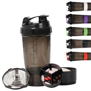 Botella Deportiva de Plástico Resistente de 500 ml, 3 en 1, Vaso Mezclador Portátil con Compartimento para Polvo y Pastillas para Gimnasio - Product Image 2