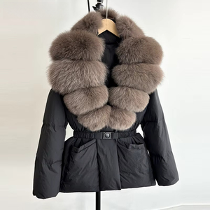 OFTBUY 2025 Parka Invernale da <span class=keywords><strong>Donna</strong></span>, Cappotto in Piuma d'Oca Bianca 90% con Vera Pelliccia di Volpe Naturale, Giacca Imbottita Calda e Spessa con Cintura, Impermeabile - Product Image 5