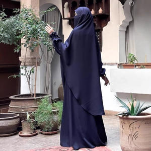 Sharut Hoge Kwaliteit EID Islamitische Kleding Moslima Jurk Abaya Jazz Crepe Kraaltjes Lange Gebedsjilbab Khimar 2-delige Set - Product Image 5