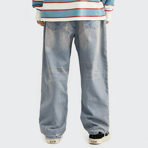 YLS Custom Men Streetwear <span class=keywords><strong>pantaloni</strong></span> strappati Vintage <span class=keywords><strong>pantaloni</strong></span> Casual in Denim blu chiaro a vita alta - Product Image 2