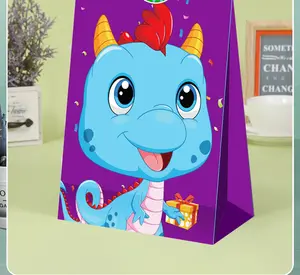 Sacchetto regalo in carta Kraft bomboniere per dinosauri simpatici sacchetti per caramelle Dino Goodie con adesivi abbinati per bambini all'ingrosso