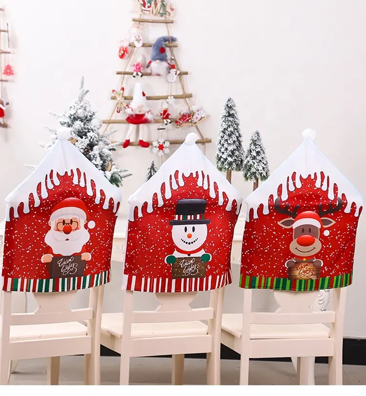 2021Santa Hat Chair Covers Christmas Decoration For Home Indoor Dinner Xmas Cap Sets Dinner Table Chair Back Covers Household