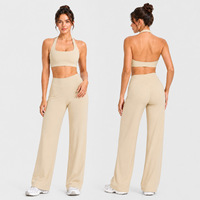 Set Olahraga 2-Potong Tank Top Racerback Wanita Celana Yoga Pilates Bergaris Tanpa Jahitan yang Bernapas dengan Pinggang Berbentuk V