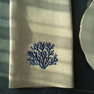 Luxury French 100% Pure Flax Dining <b>Table</b> <b>Cloth</b> Hemstitch Placemat <b>Linen</b> Napkins with Embroidered for Hotel Festival - Product Image 1