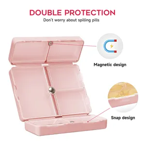 Kotak pil Mini plastik PP merah muda portabel RBP342 casing perjalanan mudah dibawa gaya populer untuk pengatur penyimpanan pil