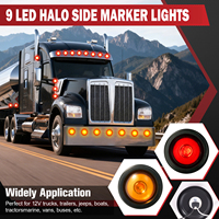 Feu de position latéral LED ambre/rouge de 2 pouces à 9 LED avec halo et joint en caoutchouc, feu de position rond avec œillet pour camion, remorque, camping-car