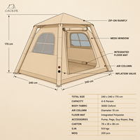 Tente de camping gonflable à prix d'usine avec auvent, tente de glamping pour 4-6 personnes, installation rapide, imperméable, en tissu Oxford, tente d'extérieur
