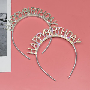 Happy Birthday Crystal Rhinestone <b>Headband</b> Women Party Birthday Props Letter Design High Quality Plastic Material - Product Image 3