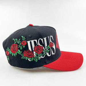 Personalizado tamaño grande Rosa bordado acrílico 2 tonos Snapback béisbol ala curva 5 paneles gorra mujer marco sombrero gorra hombres - Product Image 3