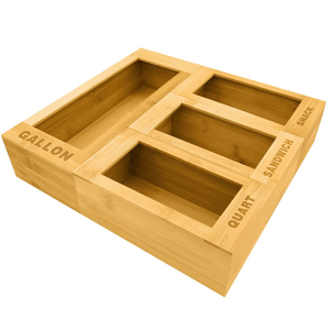 Eco food friendly ziplock bag storage organizer bamboo plastic bag organizer
