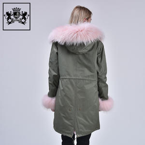 Parka en fourrure véritable Janefur à <span class=keywords><strong>prix</strong></span> d'usine, avec capuche verte et garniture en fourrure de raton laveur naturelle, pour femme, longue ou courte, idéale pour l'hiver - Product Image 3