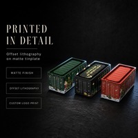 Op maat gemaakte mini verzendcontainer blikken doosje 115x50x55 mm matte blikken doos voor snoep en chocolade 10 kleuren groothandel OEM
