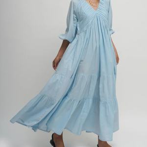 Vestido Casual de Verano para Mujer OEM, Nuevo y en Oferta, Largo Maxi de Lino, Elegante con Cuello en V, Cintura Natural, Vestido de Algodón - Product Image 2