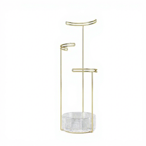 Modern Gold Jewelry Stand with Glass Base for <b>Necklace</b> Earring <b>Storage</b> Display Organizer - Product Image 4