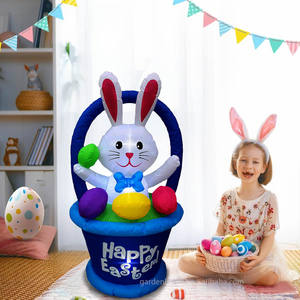 Decoración inflable de Pascua de 4 pies, conejo en cesta con huevos, luces LED integradas, decoración inflable para jardín, césped y fiestas. - Product Image 3
