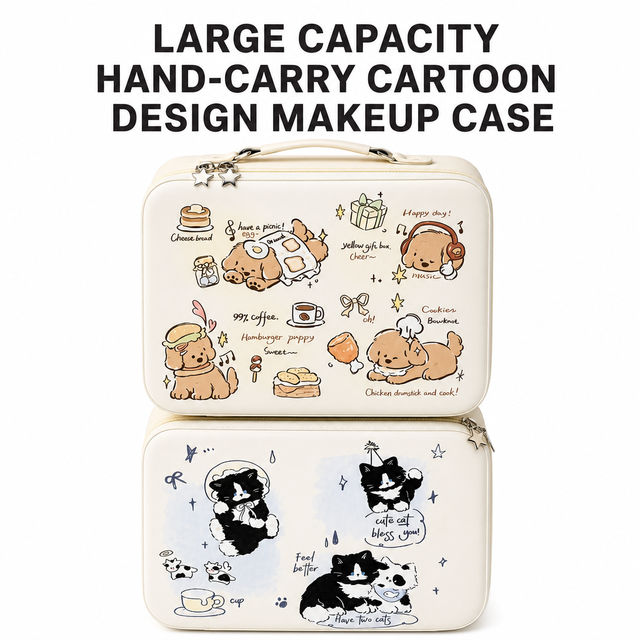 Custom Logo Cute Cartoon Animal Makeup Case Womens Travel Cosmetic Toiletry Organizer Zipper Mirror Large Capacity Box Wholesale