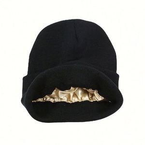 HOT SALE WINTER CUSTOM TOQUES SATIN LINED BEANIE CAP KNITTED <b>HATS</b> - Product Image 1