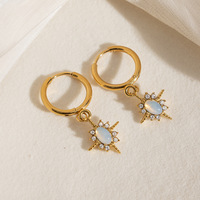 Pendientes de Aro Colgantes de Acero Inoxidable al por Mayor, Antideslustre, Impermeables, con Diseño de Sol y Piedra Lunar Dorada para Mujer