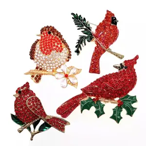 Perhiasan Fashion bros Kardinal merah utara berlian imitasi campuran gaya campuran pin bros burung merah Enamel