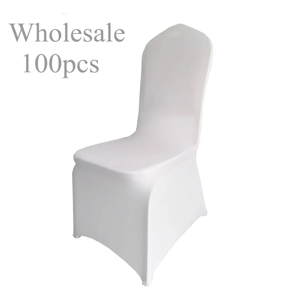 100pcs/Box White Universal Stretch Polyester Spandex Arch Chair Cover for Wedding Banquet Party Hotel Seat Decoration