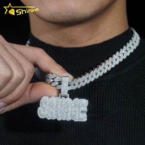 Lujo sólido trasero 925 Plata Iced Out nombre letra salvaje Moissanite diamante hombres personalizado Hip Hop colgante para cadena <span class=keywords><strong>de</strong></span> eslabones cubanos - Product Image 5