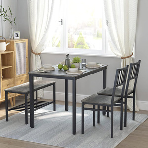 Modern Design Kitchen 4-Piece Metal <strong>Dining</strong> <strong>Table</strong> and Chairs Set <strong>with</strong> 2 Chairs and <strong>Benches</strong> - Product Image 3