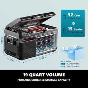 Euhomey 12 Volt Plastic Black <b>Refrigerator</b> 19 Qt Portable Freezer Electric Cooler -4 to 68 F Car Fridge Reversible Door - Product Image 2