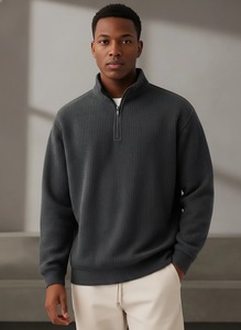 Suéter de Invierno para <span class=keywords><strong>Hombre</strong></span> con Cierre de Cremallera de un Cuarto, Estilo Polo, con <span class=keywords><strong>Cuello</strong></span> de Punto, Mangas de Punto Transpirables, Camisas de <span class=keywords><strong>Hombre</strong></span> con Cierre de Cremallera de un Cuarto - Product Image 6