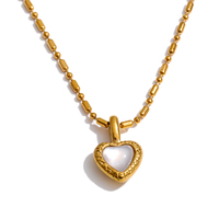 Collier pendentif cœur en acier inoxydable plaqué or JINYOU 7683 avec incrustation de coquillage, collier ras du cou pour femmes