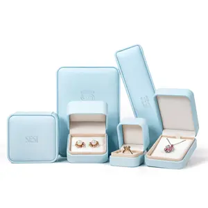 High-End Pu Leder Schmucks cha tulle für Ohrringe Halskette und Anhänger Verpackung mit Logo Verlobung Leder Ring Box