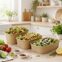Boîte en papier kraft rectangulaire de qualité alimentaire avec logo personnalisé, vente en gros OEM, 500ml 750ml 1000ml 1100ml, jetable, pour salades et repas à emporter