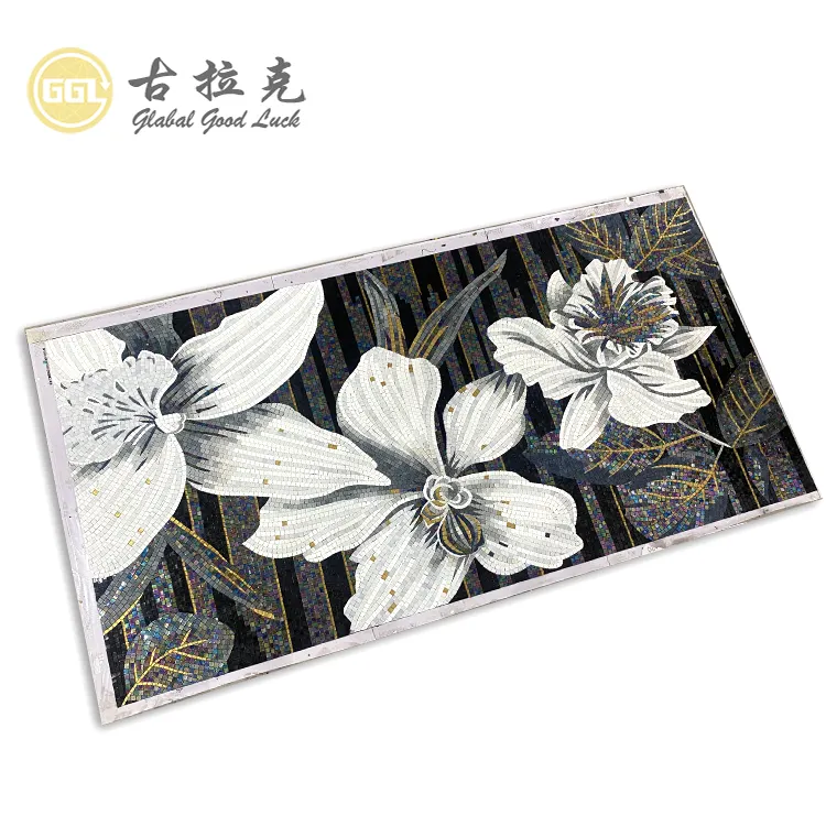 Mármore personalizado e vidro Mosaic Art Mural Floral Mural Art flor mosaico