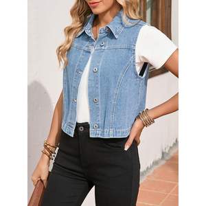 Chaleco vaquero corto con cuello sin mangas para mujer 2025, chaleco vaquero de Zimbaplatinum con diseño de botones - Product Image 6