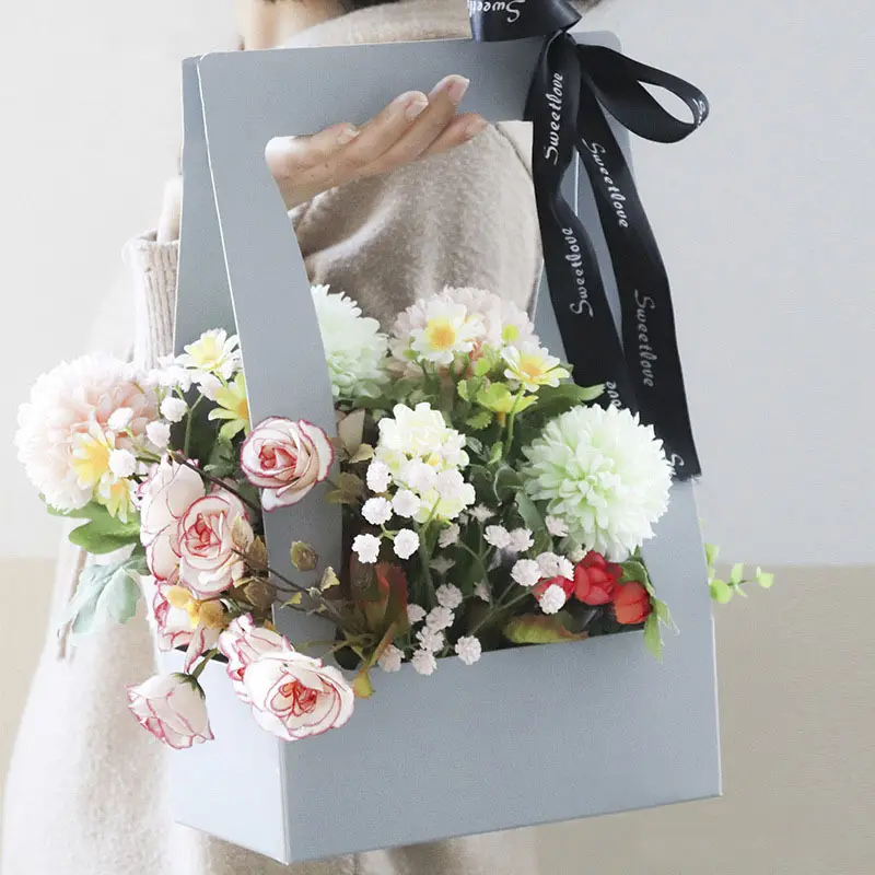 고급 꽃 선물 상자 장미 꽃 포장 종이 상자 손잡이