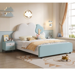 Letto per Bambini, Design Minimalista Moderno per Ragazzi e Ragazze, Struttura in Legno di Pino Massiccio, Rivestimento in Pelle, Letto Imbottito Morbido e Mobile - Product Image 2